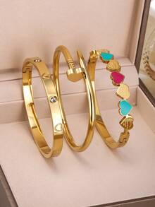 Vòng tay xếp chồng bằng thép không gỉ mạ vàng 18K có thiết kế dây xích và cỏ ba lá, phong cách thời trang dành cho nữ, thích hợp cho trang phục thường ngày, tiệc tùng, ngày lễ, sinh nhật, đám cưới, quà tặng ngày lễ tình nhân, mẹ, mẹ, ngày của mẹ, quà tặng - mô hình Huizi - Xem 7