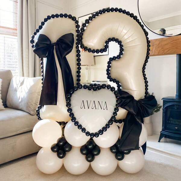 43 piezas Juego de Globos Numéricos de Columna de Color Marfil, Incluye Globos de Número de Lámina de Aluminio de 32 Pulgadas (81.28 cm) de Color Marfil, Globos de Látex Redondos de Color Crema y Negro, Adecuado para Aniversario, Decoración de Cumpleaños, Nupcial, Decoración de Boda, Decoración de Graduación, Decoración de Vacaciones, Suministros para Fiestas