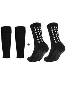 Youth Soccer Leg Warmers & Shin Guard Set, Children's Triangle Floral Soccer Leg Warmers, Sports Leg Sleeve Leg Warmers, Non-Slip Dotted Soccer Leg Warmers, Suitable For Youth Training, Outdoor, Durable, Fit For 10-18 Years Old Boys And Girls