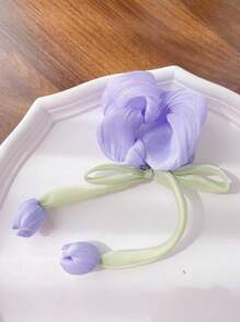 1pc/2pcs Tulip Hair Clip, Half Bun Beach Holiday Hair Accessory, Tulip Hair Scrunchie, Bow Ponytail Clip, Hair Accessories, Home Beauty Women Accessory Gifts - Purple - View 7
