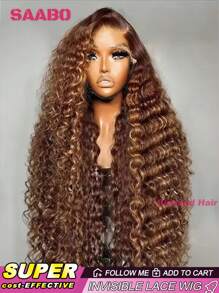 28/30英寸巴西原生人发混纺深水波纹蕾丝前假发，180%密度，透明高清13x4/13x6蕾丝前假发，4/27挑染蜂蜜金卷发，含纤维，Remy材质，适合女性日常、派对、婚礼等场合。