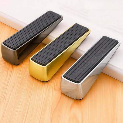1pc Polished Metal Door Stopper, Shock Absorbing Door Wedge, Soundproof Windproof, Metal Frame With Rubber Anti-Slip Pad, No Drilling Required, Best Gift