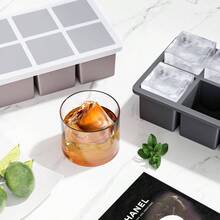 Large Ice Cube Tray For Whiskey: Silicone Ice Cube Trays With Lid 2Pack Big Square Old Fashioned Ice Cube Maker For Cocktail 2inch Huge Cubed Ice Trays For Whisky - 黑色+深灰色+紫色 - 查看 6