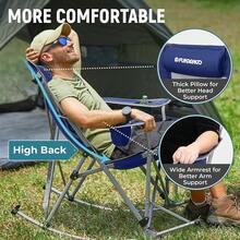 Silla de camping mecedora FUNDANGO para adultos, paquete de 2 sillas de camping plegables con respaldo alto, sillas de jardín mecedoras que soportan 220 libras para patio trasero, jardín, picnic, camping, al aire libre - Azul/Gris-Paquete de 2 - Ver 5