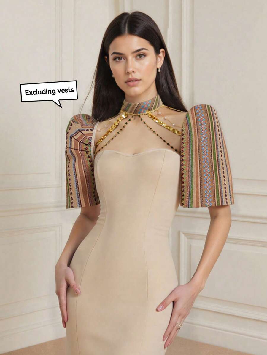 Amyenjoylife 现代菲律宾传统服饰连衣裙，优雅时尚，夏季女士时尚优雅无肩带连衣裙，性感修身派对礼服（不含上衣），香槟色连衣裙 - 香檳色 - 查看 1