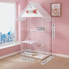2-Tier Indoor Cat House With Litter Box, Spacious Cat Condo For Short Hair Cats - Multicolor - View 2