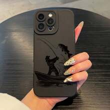 Angel Eye High-end Mobile Phone Case with Fishing Silhouette Pattern UV Printing, 360-degree All-round Protection for iPhone 11 12 13 14 15 16 Pro Max XR X/XS 7 8 Plus SE Mini Smartphone Best Gift Birthday Present for Boys and Girls - Antikweiß - Übersicht 3