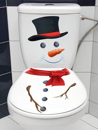 1 pieza Pegatina para tapa de inodoro con diseño divertido de muñeco de nieve Papá Noel Pegatinas para inodoro de PVC autoadhesivas para decoración de pared de baño 30 x 30 cm / 27 x 30 cm Decoraciones navideñas para crear un ambiente festivo navideño y hacer que la decoración del hogar sea talla grande interesante