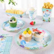 Set Piring, Gelas, Kotak Popcorn, dan Wadah Makanan Sekali Pakai Motif Axolotl Biru, Perlengkapan Pesta Cocok untuk 24 Tamu, Set Peralatan Makan Pesta Piring Kertas Sekali Pakai untuk Ulang Tahun, Pernikahan, Pesta, dan Piknik Keluarga - Beraneka warna - View 2