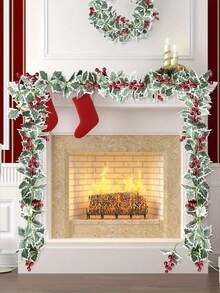 1/2pcs Artificial Christmas Garland With Red Berries And Holly Leaves Plant DIY Hanging And Durable Fake Christmas Berry Vine Suitable For Wedding Party,Xmas New Year Home Dining Room Deck Railing Staircase Fireplace Decorations Props Home Decor Christmas Decorations Room Decor - Multicolor - View 6