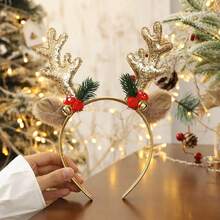 Christmas Limited Edition Headband For Women, Deer Antlers With Large Bow Design, Full Of Festive Atmosphere, Perfect For Parties, Ideal Christmas Gift Headwear - 1Golden Hat Headband - View 3