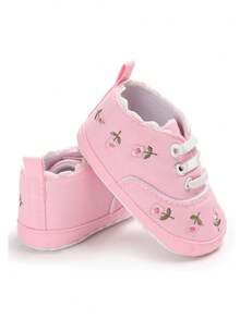 yibubu أحذية رضع من ماركة يبوبو وردية اللون مطرزة بزهور على قماش كانفاس، أحذية مريحة وناعمة للمشي الأول للرضع والأطفال الصغار، أحذية رياضية للخارج مناسبة للربيع والخريف