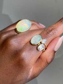 2 Pieces Bohemian Alloy Imitation Opal Multi-Color Female Rings Suitable For Daily Outdoor Travel Gifts - 彩色 - 查看 3