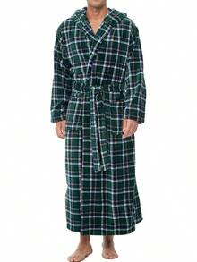 Mens Robe With Hood, Plush Fleece Hooded Mens Bathrobe, Big And Tall Bath Robe For Menhalloween - Hunter Green Plaid - View 10