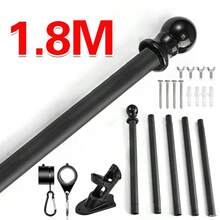 Wall Mounted Mount Telescopic Flag Pole Top Gold Ball Aluminum Flagpole - Black - View 1