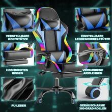 Devoko Gunji Massage Video Game Chair For Adults With Footrest, PU Leather Computer Desk Chair, Adjustable Backrest, High Back Support, Home Office Chair With Headrest And Lumbar Support - 藍色 - 查看 4