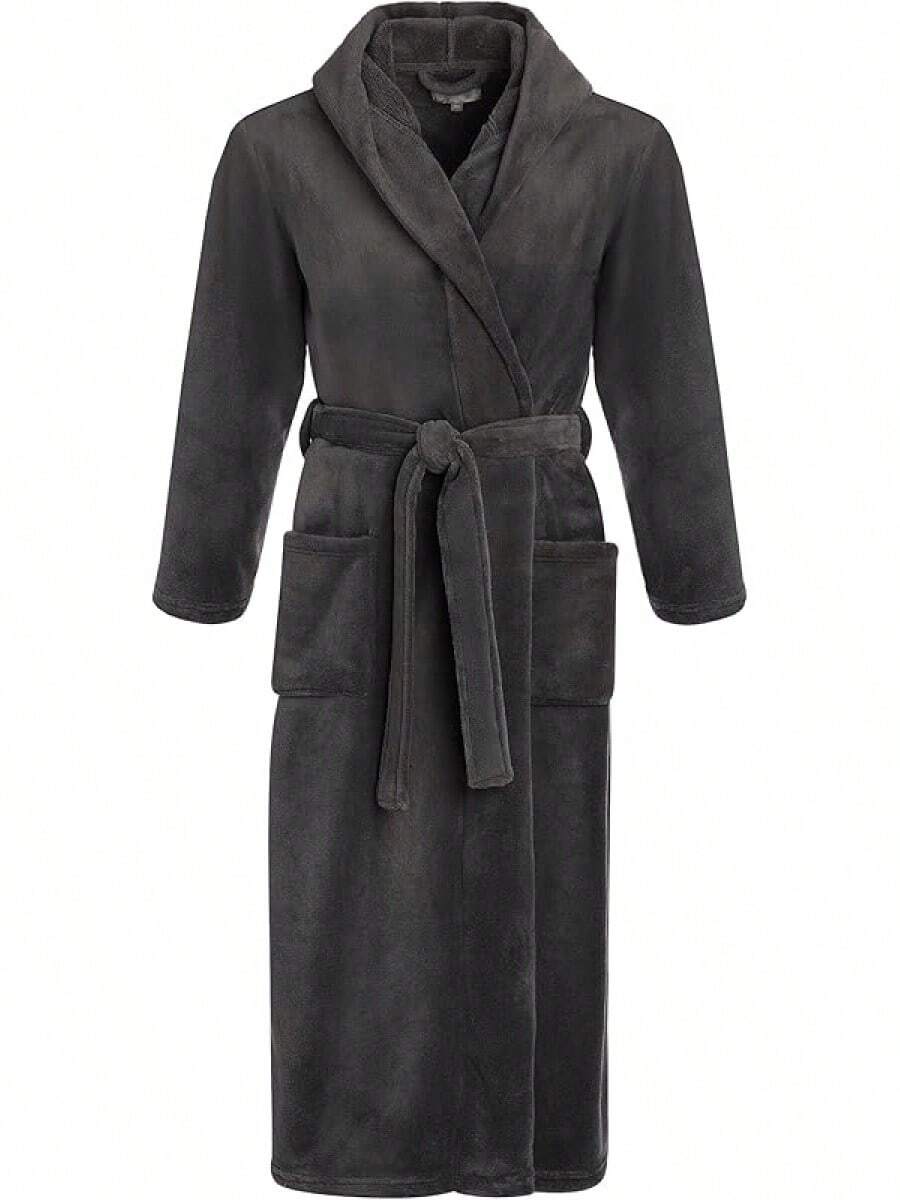 Mens Robe With Hood, Plush Fleece Hooded Mens Bathrobe, Big And Tall Bath Robe For Menhalloween - Graphite Gray - View 1
