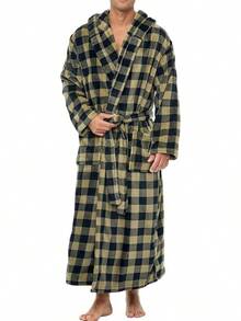Mens Robe With Hood, Plush Fleece Hooded Mens Bathrobe, Big And Tall Bath Robe For Menhalloween - Military Buffalo Check - View 4