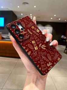 1pc Christmas Tree, Pine Cone, Bell, Bow, Letter, Plant, Candle, Gold Pattern Black TPU Anti-Drop Phone Case, Suitable As Holiday Gift Compatible With IPhone Xs/Xsmax/Xr/11 12 13 14 15 16pro/Promax/14 15 16plus Nothing, Pixel, INFINIX, Redmi Series Phones