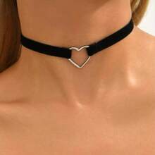 1pc Elegant Heart Choker - Black Velvet & Leather Adjustable Necklace, Gothic Layered Jewelry For Women - Back To School Style Upgrade - 黑色 - 查看 2