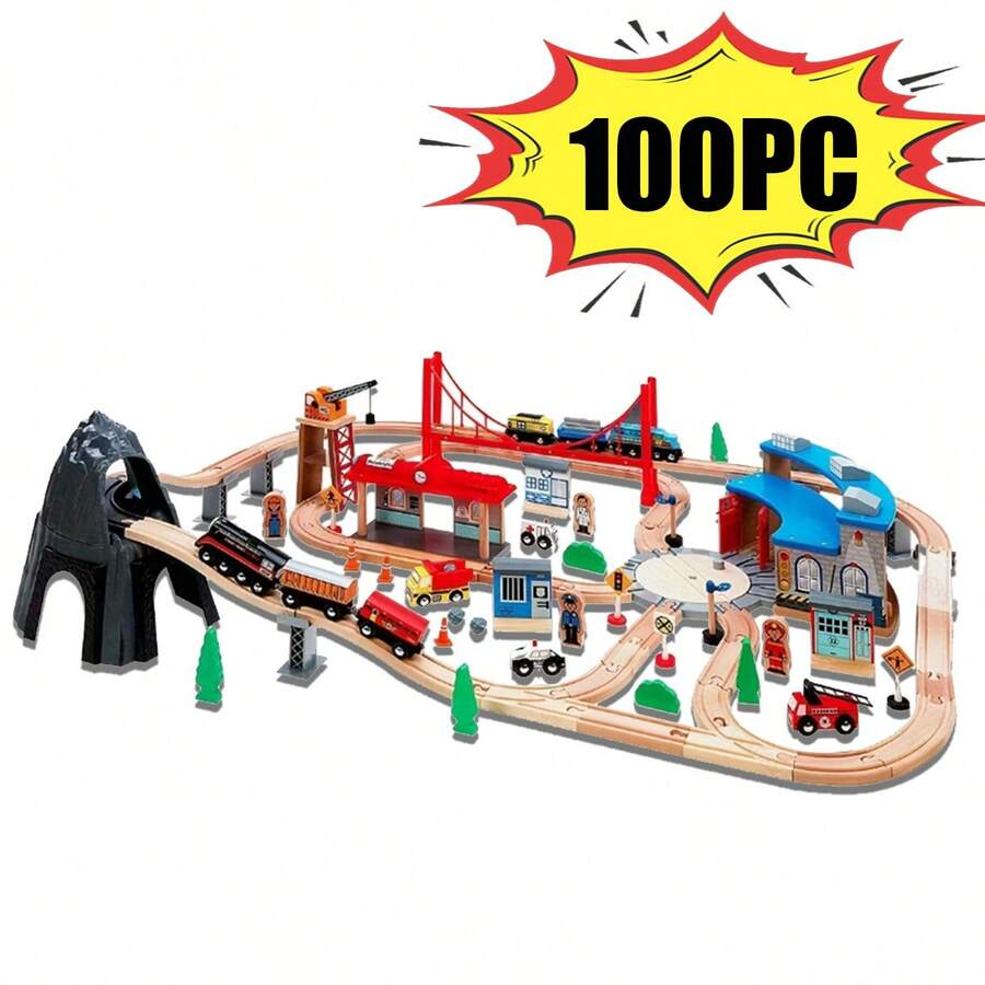 Wooden Train Track - 100 Piece Car Toy Train - Suitable For Kids ...
