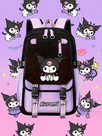  [Auktoriserad] Sanrio Kuromi Black Magician-ryggsäck, Hello Kitty söt anime-moderyggsäck för kvinnor, stor kapacitet utomhusryggsäck slitstark nylon, lämplig för skola, högskola, resor, överraskningspresenter till skolan, skolmaterial, skolmaterial, Cartuchera Escolar, kontorsmaterial, sprayground-ryggsäck, julklappar, god jul, julgranar, julbelysning och halloween