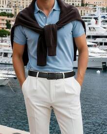 BOSTANTEN Belt Men Leather Reversible Belts Men 1 3/8 Casual Dress Pants, Two-In-One Belt - 011-全黑 - 查看 2