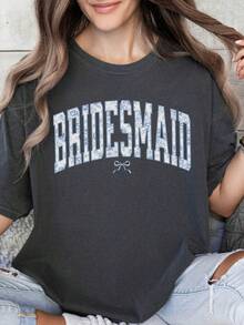 Women's Chinoiserie Bridesmaid Shirt Grandmillenial Bridesmaid Tshirt Bridesmaid Proposal Gift  Bachelorette Party Tee Bridalleeve Classic Heavy Cotton T Shirt,100% Cotton Oversized Short Sleeve Classic Heavy Cotton T Shirt Printed Graphic Tee Women's Casual Short-Sleeved Top - 黑色 - 查看 1