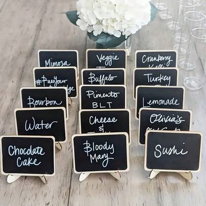 20pcs/10pcs/5pcs/1pc Mini Chalkboard Display Panel Decoration, Home Decor Sign, Mini Message Board Wooden Chalkboard, Suitable For Christmas, Halloween, Thanksgiving, Mother's Day, Father's Day, Graduation, Wedding, July 4th, Easter, Anniversary, Birthday, Spring, Summer, Autumn, Winter Gifts, Party Table Centerpiece, Wedding, Baking Display, Hotel, Banquet, Dessert, Table Card, Mother's Day, Graduation, Housewarming Gift