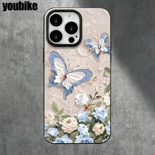 Fundas y carcasas protectoras con diseño de flores azules y orificios grandes, compatibles con phone 16 Pro, 16, 15 Pro, 14, 14 Plus, 14 Pro, 13, 13 Pro, 12 Pro y 11/11 Pro. Ideales para regalar en cumpleaños y celebraciones. - Negro - Ver 8