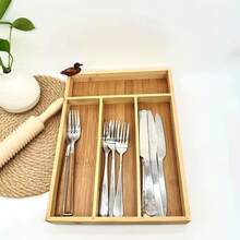 Bandeja para cubiertos de bambú: utensilios de cocina, cubertería, organizador de cajones para cubiertos, divisores, organizador para guardar y organizar cubiertos, cucharas, utensilios y aparatos. - 4 cuadrículas - Ver 4