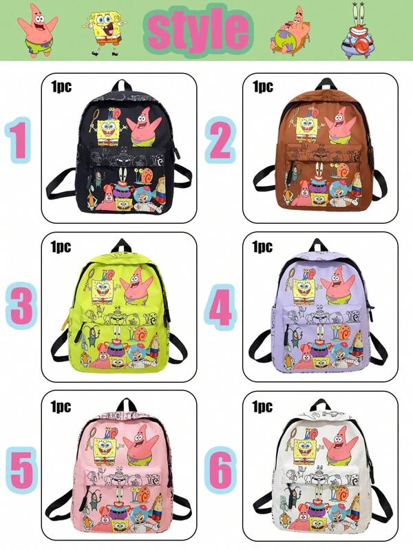 SPONGEBOB Sac à dos casual de grande capacité à motif Bob l'éponge pour hommes et femmes, sac d'école mignon de dessin animé pour étudiant