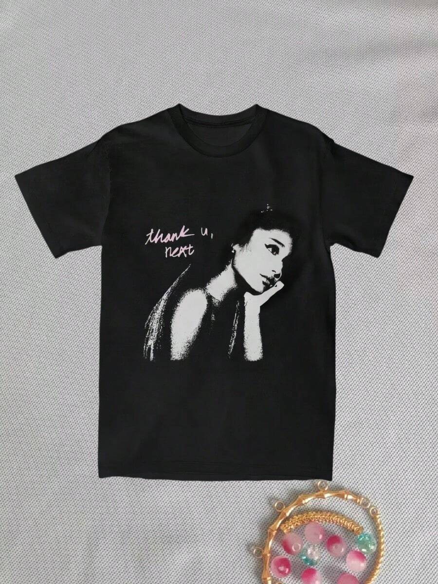 Men's Pop Music Ariana Grandes Singer T Shirts Cotton Clothing Short Sleeve T-Shirt O Neck Novelty Casual Tee Shirt Plus Size 5XL - 黑色 - 查看 1