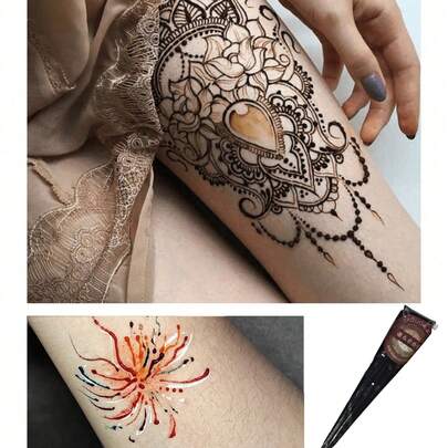 2 piezas/1 pieza Crema de tatuaje de henna, crema de tatuaje semi-pintada a mano con brillo, crema de tatuaje semi-permanente, resistente al agua, crema de tatuaje temporal resistente al agua