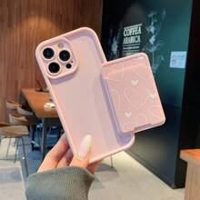 (Card Holder Phone Case) 2-Piece Set: White Heart Design Phone Case + Adhesive Card Holder Compatible With Apple 13 Series, 11/11 Pro Max, 12/12 Pro/12 Pro Max, 14/14 Pro/14 Pro Max, 15/15 Pro/15 Pro Max, 16/16 Pro/16 Pro Max Waterproof Shockproof Anti-Fall Scratch Resistant,International Version, Not The Domestic Version - Multicolor - View 2