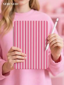 xercxerc Pink Vertical Stripes Pattern PU Leather Flip Cover With TPU Soft Back, 3-Fold Stand, Pencil Slot, Shockproof Drop-Resistant, Auto Wake Sleep For IPad Pro 12.9/11/10.9 (2025/2024), IPad Air 10.9/10.5, IPad Mini 8.3,  Galaxy Tab S10+/S9+/S9/S8+/S8/S7 FE/A9/A8/A7+ - 粉色 - 查看 5