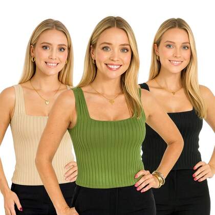 Kit 3 Regatas Femininas Canelada Algodão com Elastano natal