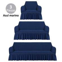 Juego de 3 Fundas de Sofá con Volantes Antideslizantes a Prueba de Polvo Elástico Ajustable Cubre Sillones para Sala Cubre Salas Fácil de Limpiar y Duradero Decoración Hogar Cubre Sillones para Sala - Azul Marino - Ver 2