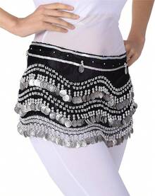 248 Coins Belly Dance Scarf Belt Halloween Costume Accessory - Màu xanh lam (tiền vàng) - Xem 6