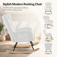 Rocking Chairs Rocking Chair Teddy Upholstered Glider Accent Chair With High Back For Bedroom Living Room, Beige/Brown - 米色 - 查看 5