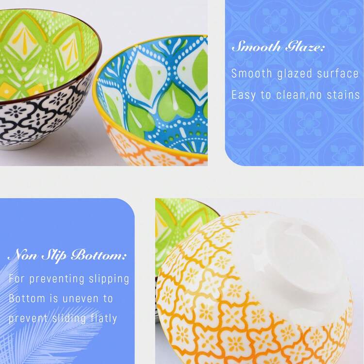 6-Piece Ceramic Dessert Bowl Set - 10oz 4.75-Inch Porcelain Bowls For Snacks, Soup & Ice Cream, Microwave & Dishwasher  Fridenly Christmas Gifts - 彩色 - 查看 3