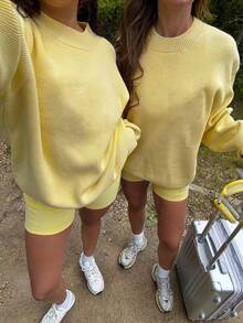 Women's Knitwear Pullover Sweater Long Sleeve Rib-Knit Regular Fit Soft Feel Warm Fall Casual Top - Yellow - View 5