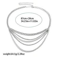 1pc European And American Style Multilayer Rhinestone Waist Chain - Silver - View 2