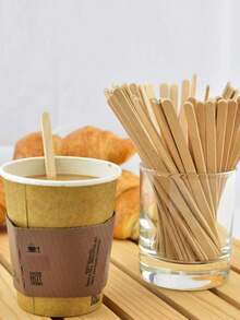 100pcs 5.5-Inch Wooden Coffee Stirrers, Long Drink Mixer Sticks For Cocktails, Hot Chocolate, Tea - Wood Color - View 3