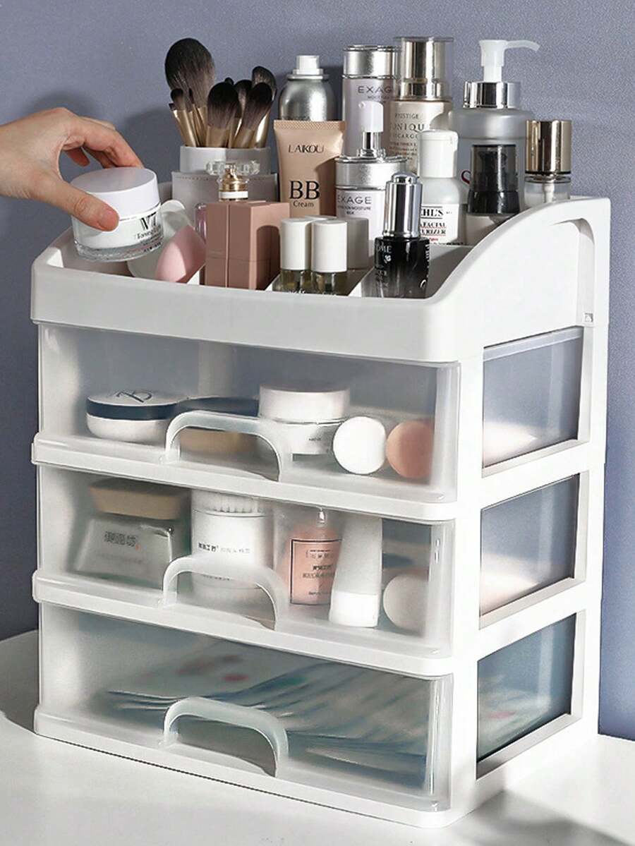 Armário de armazenamento com 3 gavetas, caixa de armazenamento de grande capacidade, caixa de armazenamento com gavetas, adequado para armazenar vários itens, organizador de armazenamento para mulheres, decoração essencial para viagens, feriados e outono, Halloween - Branco - Ver 1