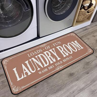 Alfombra de lavandería antideslizante - Tapete de cocina estilo granja para vestíbulo y baño - Negro, 20 x 47 pulgadas