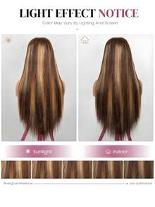 28 英寸 200% 密度蕾丝前部假发 真人混发直发假发 4/27 蜜金色渐变色预拔 4x4 高清透明蕾丝前部 自然迷人 适合女性 - S4/27 - 查看 9