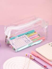 1/2个大容量透明便携铅笔盒，PVC材质，设计简约，防水防污。多功能收纳袋，适合存放学习用品，是学生和上班族的理想之选。开学季必备，创意礼物，感恩节、情人节和生日礼物佳选。畅销铅笔盒，文具用品。 - 彩色 - 查看 2