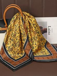 1 pieza Pañuelo de seda con estampado de paisley bohemio, tamaño 70 cm x 70 cm, unisex, diseño neutral de moda, apto para uso diario - Amarillo - Ver 2
