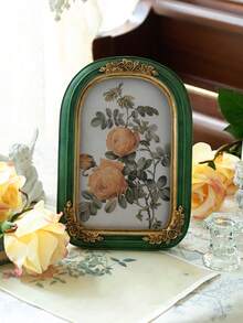 1 pezzo Cornice portafoto in resina verde scuro stile europeo vintage con decorazioni in rilievo, ornamento per la casa, decorazione da parete, cornice appesa da parete